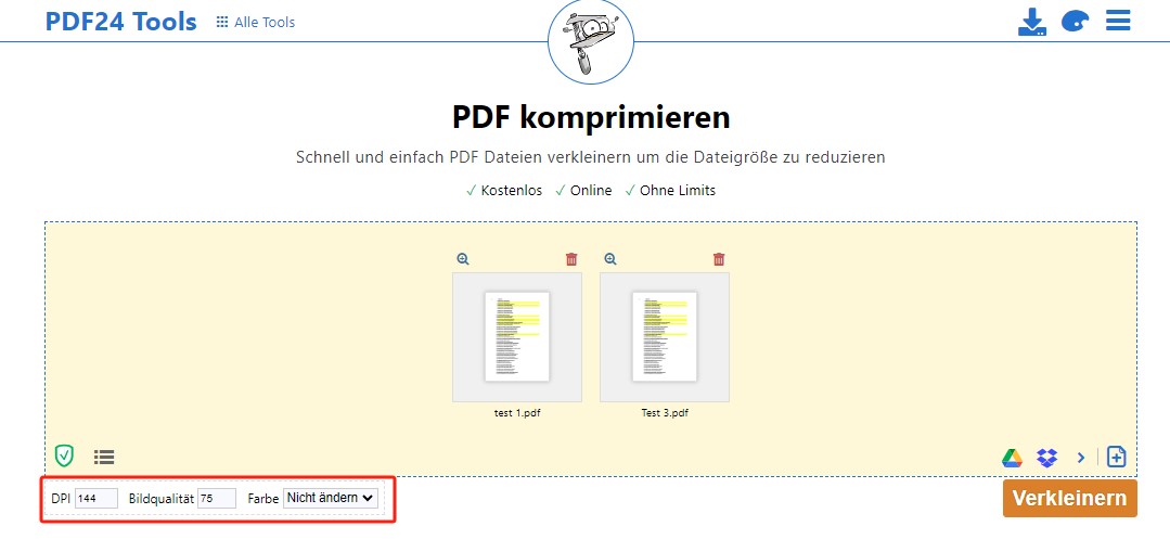 PDF online komprimieren auf Mac mit PDF24