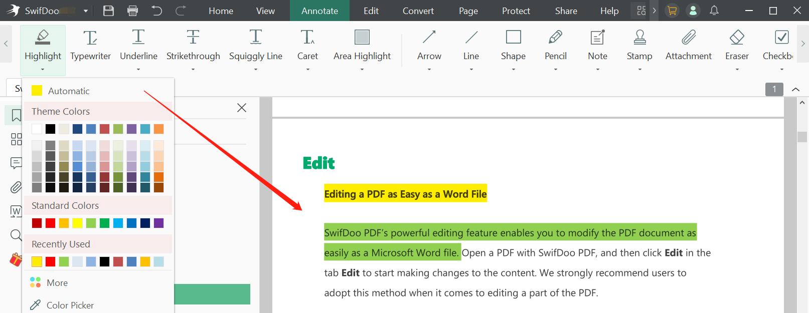 PDF highlighter SwifDoo PDF highlight PDF step 3