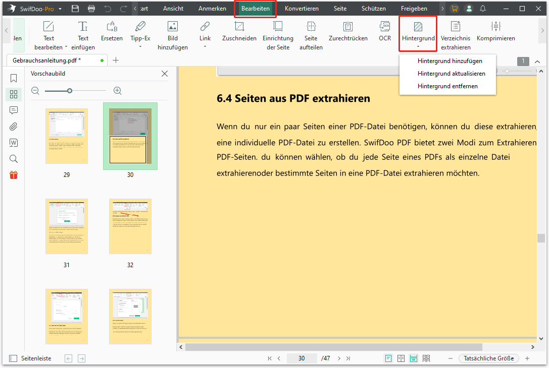 Öffnen Sie die PDF-Datei, deren Hintergrundfarbe Sie ändern möchten