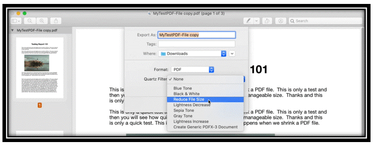 Wählen-Sie-das-Format-als-PDF-Klicken-Sie-auf-den-Dropdown-Pfeil-neben-Quarzfilter-und-drücken-Sie-auf-Dateigröße-verringern