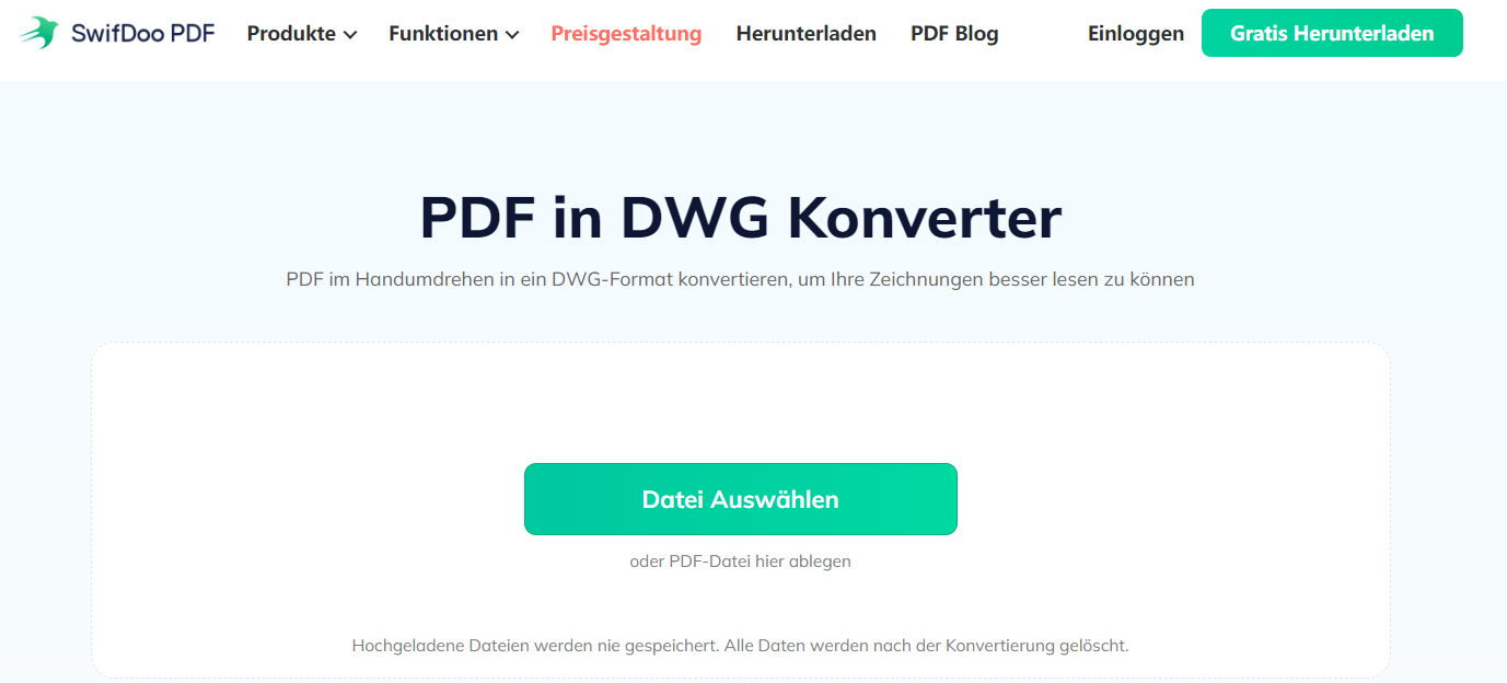 PDF kostenlos in DWG konvertieren mit SwifDoo