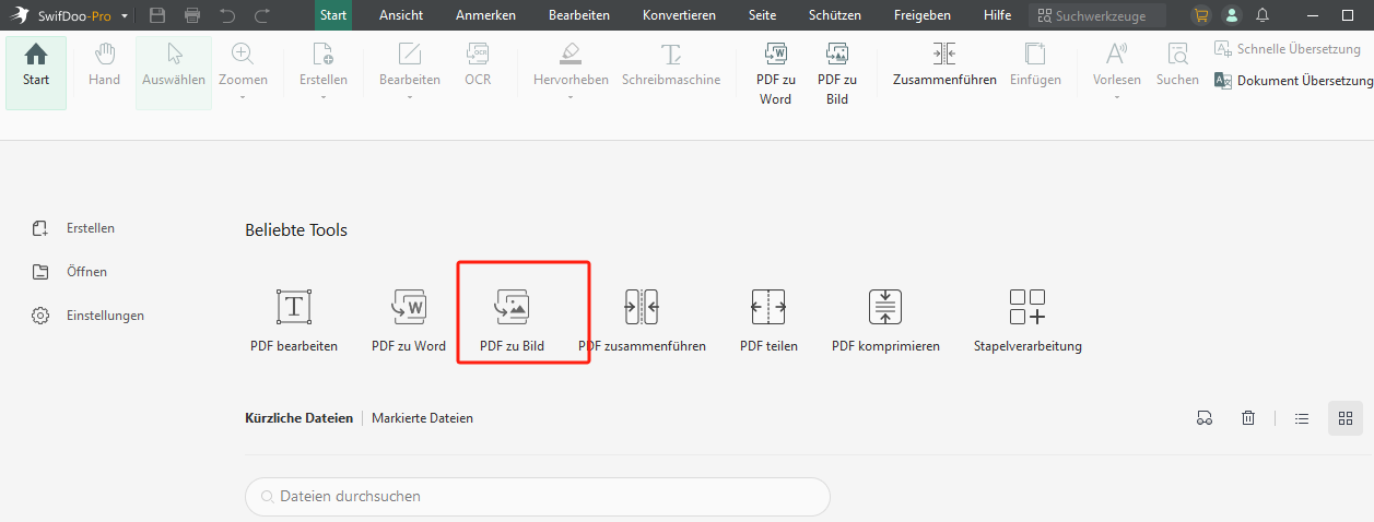 Öffnen Sie SwifDoo PDF und wählen Sie PDF zu Bild