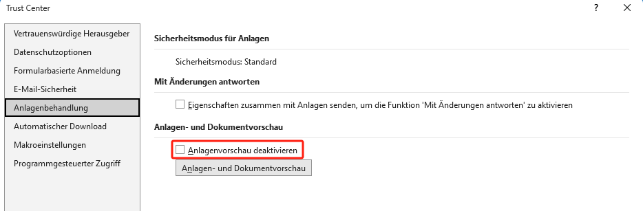 PDF in Outlook öffnen, indem Sie die Vorschaufunktion aktivieren.