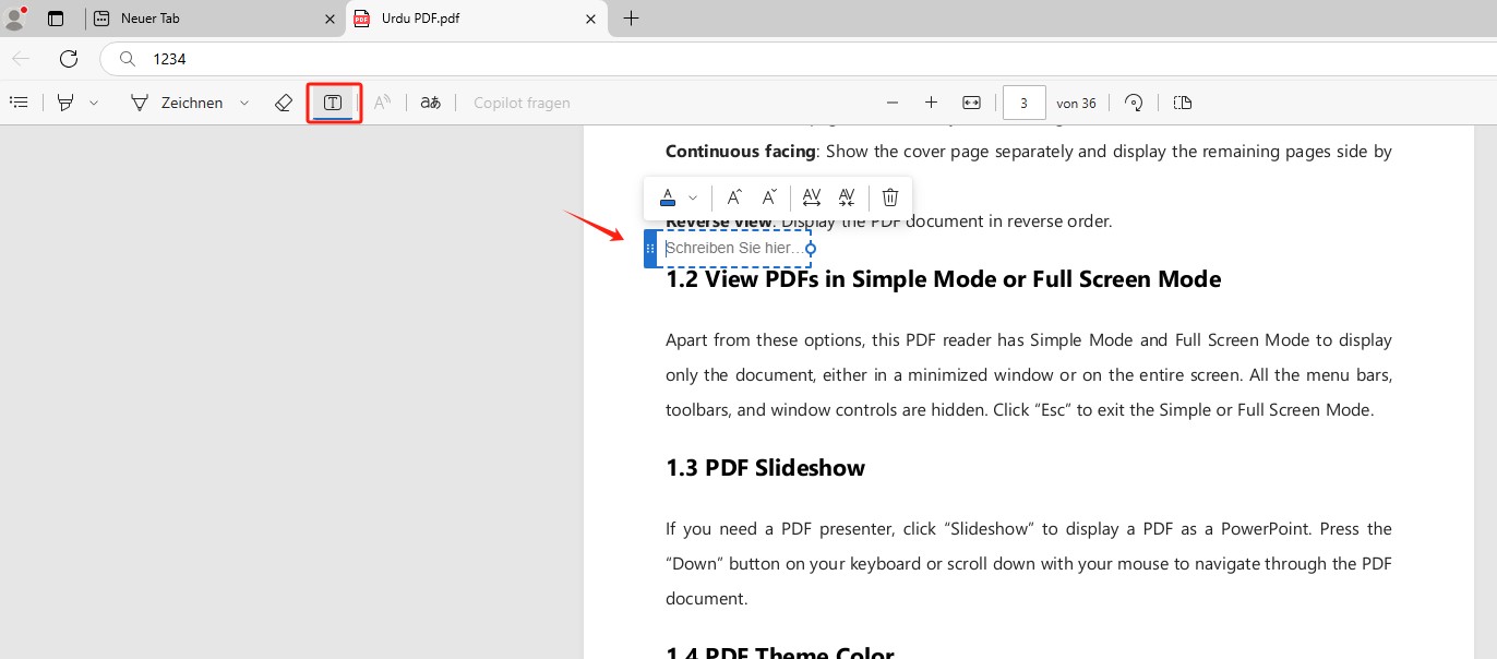 PDF als Texte in PDF einfügen Microsoft Edge