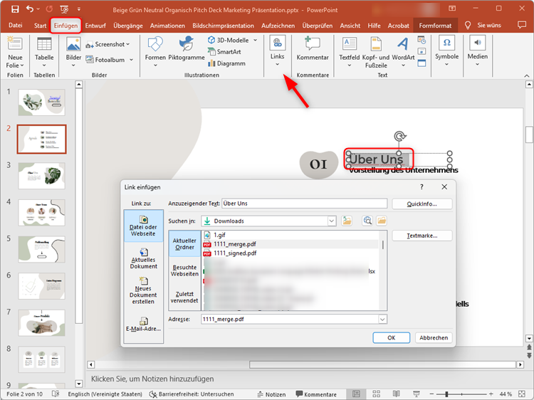 PDF als Hyperlink in PowerPoint einfügen