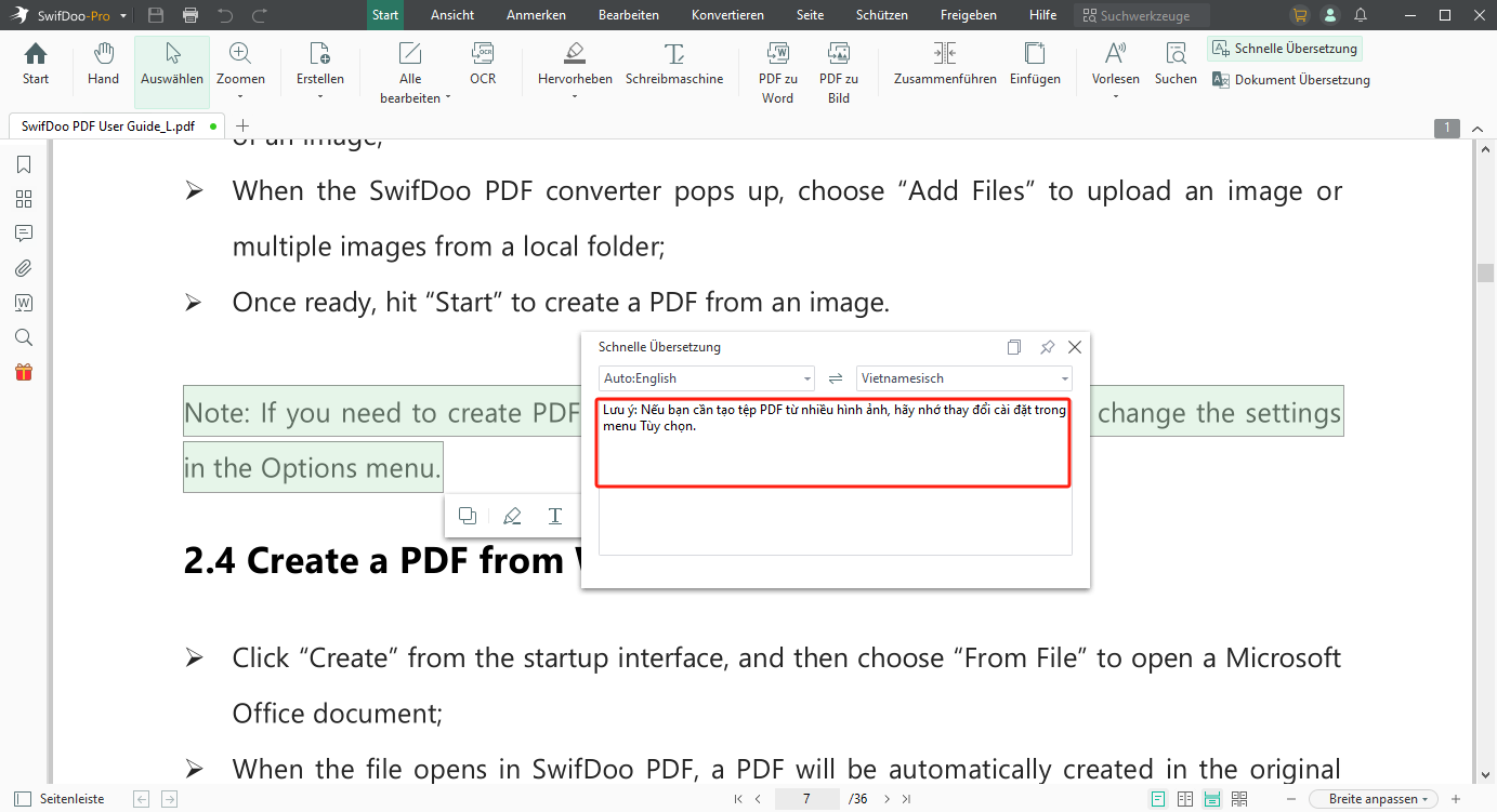 Der Übersetzer beginnt sofort mit der Übersetzung der PDF-Datei ins Vietnamesische.