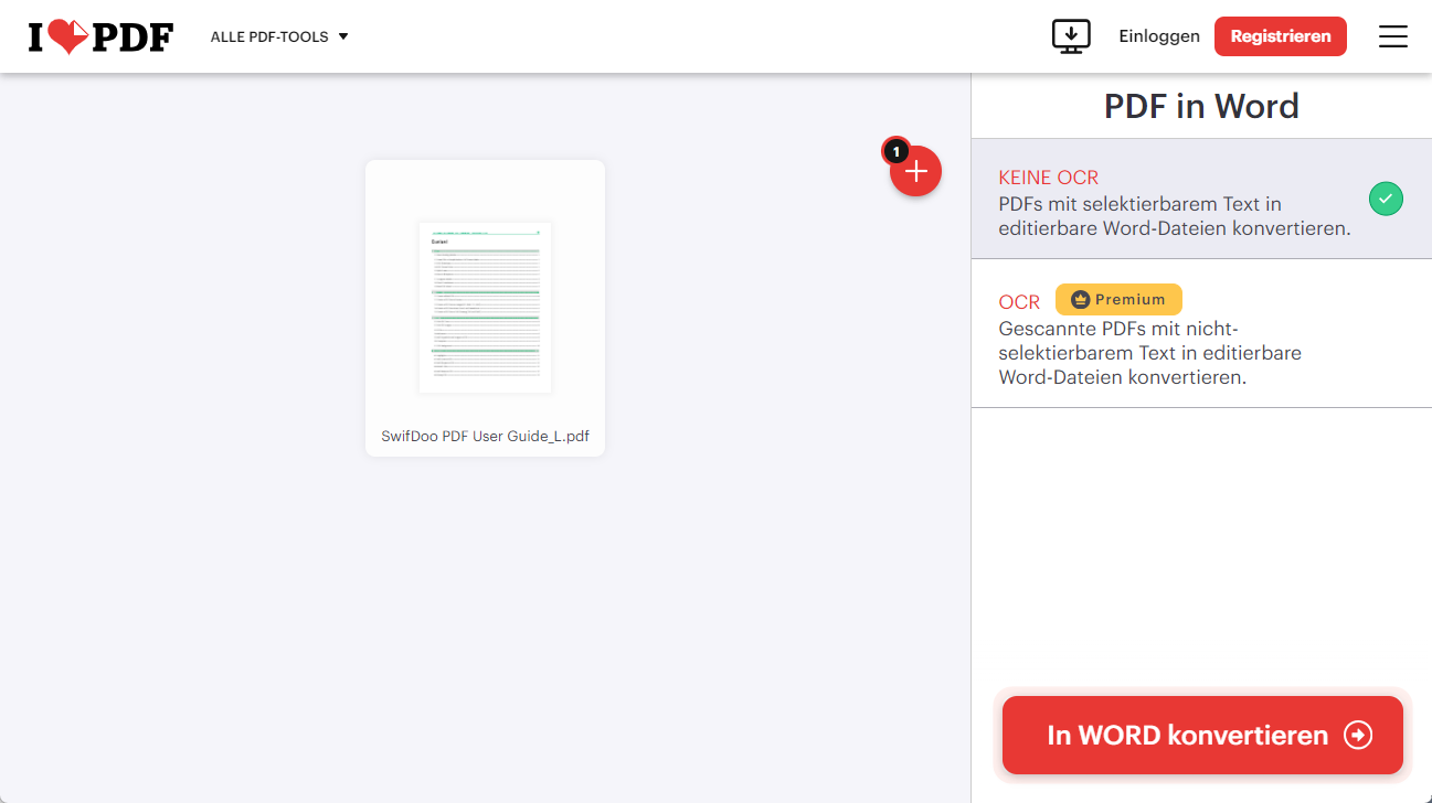 PDF in Word mit iLovePDF online konvertieren 