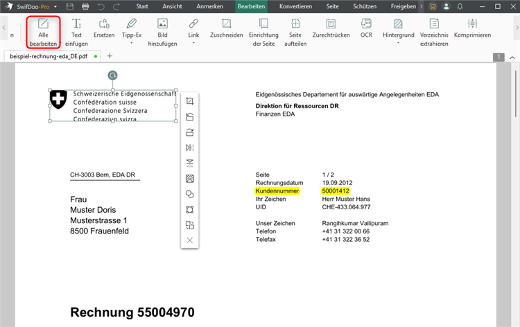 Digitale Signatur und Firmenlogo einfügen mit SwifDoo PDF