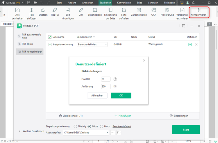 Datei komprimieren mit SwifDoo PDF
