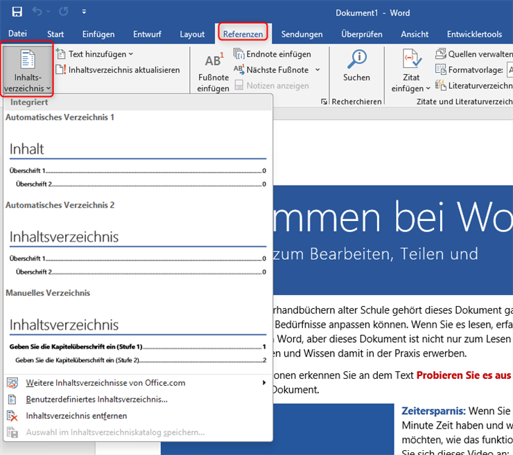 Inhaltsverzeichnis erstellen mit Word