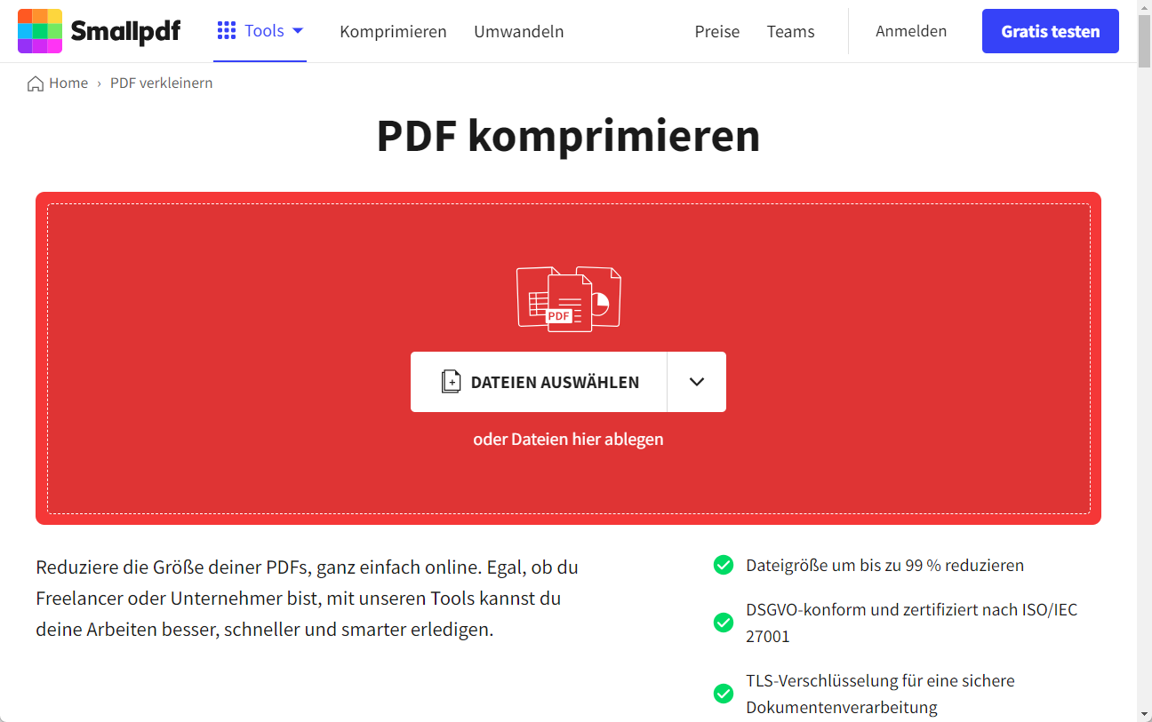 PDF online verkleinern mit Smallpdf