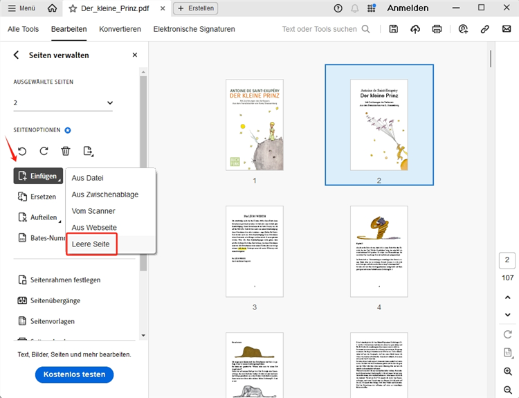 PDF leere Seite einfügen mit Adobe Acrobat