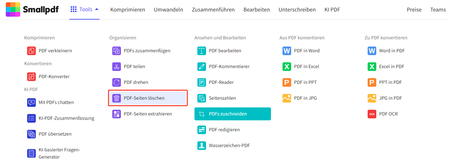 Leere Seite aus PDF löschen online Smallpdf