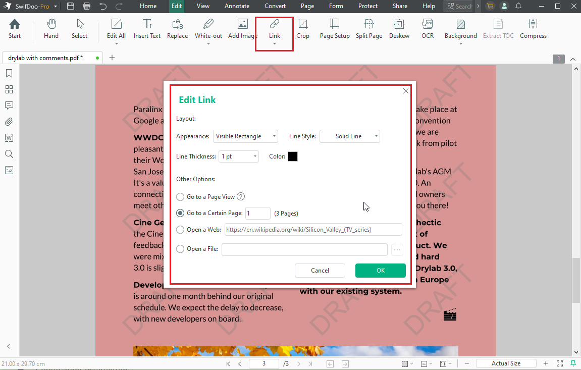 Edit PDF links in SwifDoo PDF