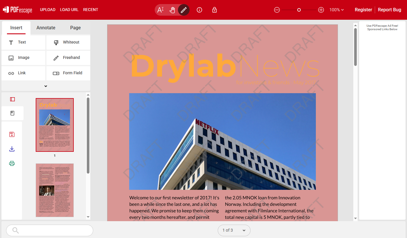 Edit PDF links in PDFescape