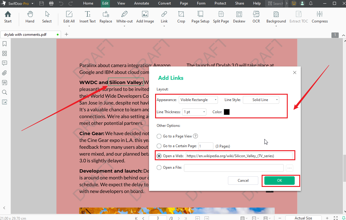 Add and edit a link in a PDF using SwifDoo PDF