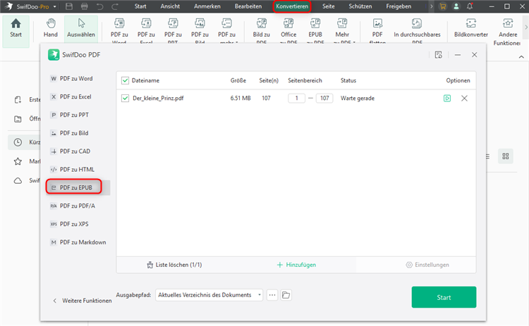 PDF in EPUB umwandeln mit SwifDoo PDF