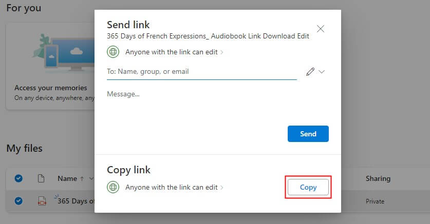 Copy Link OneDrive