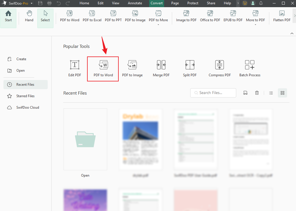 Choose the PDF to Word option in SwifDoo PDF