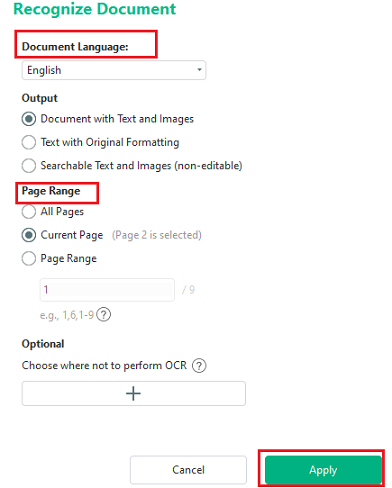 Adjust the OCR settings in SwifDoo PDF