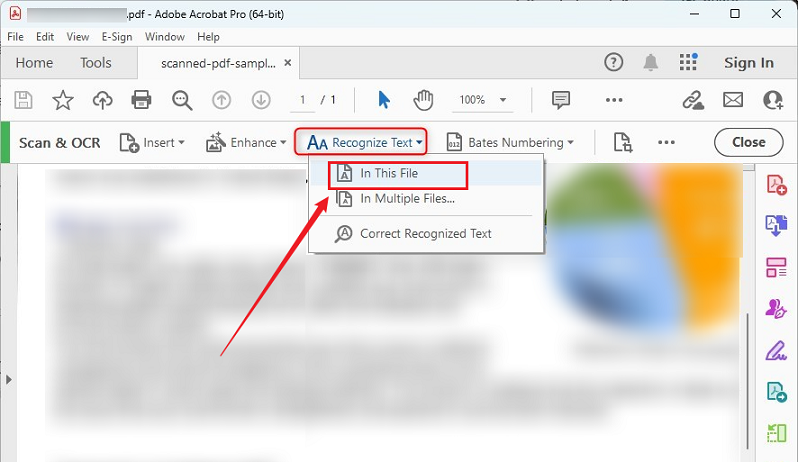 Click Recognize Text and select In This File in Adobe Acrobat Pro