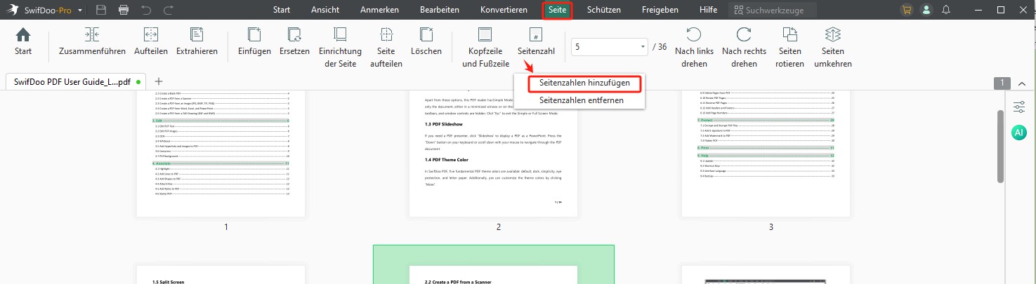 PDF nummerieren in SwifDoo PDF