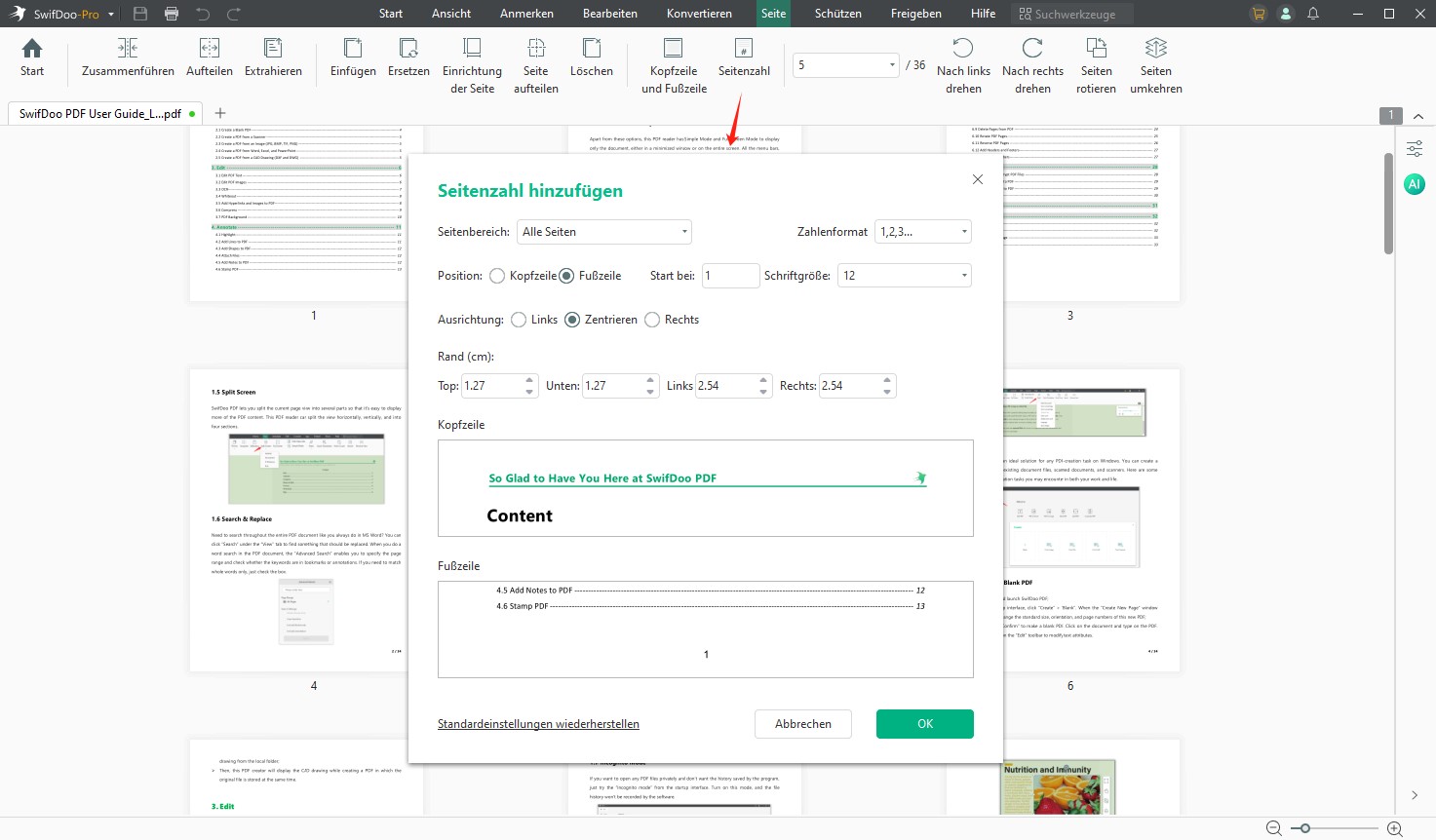 PDF nummerieren in SwifDoo PDF