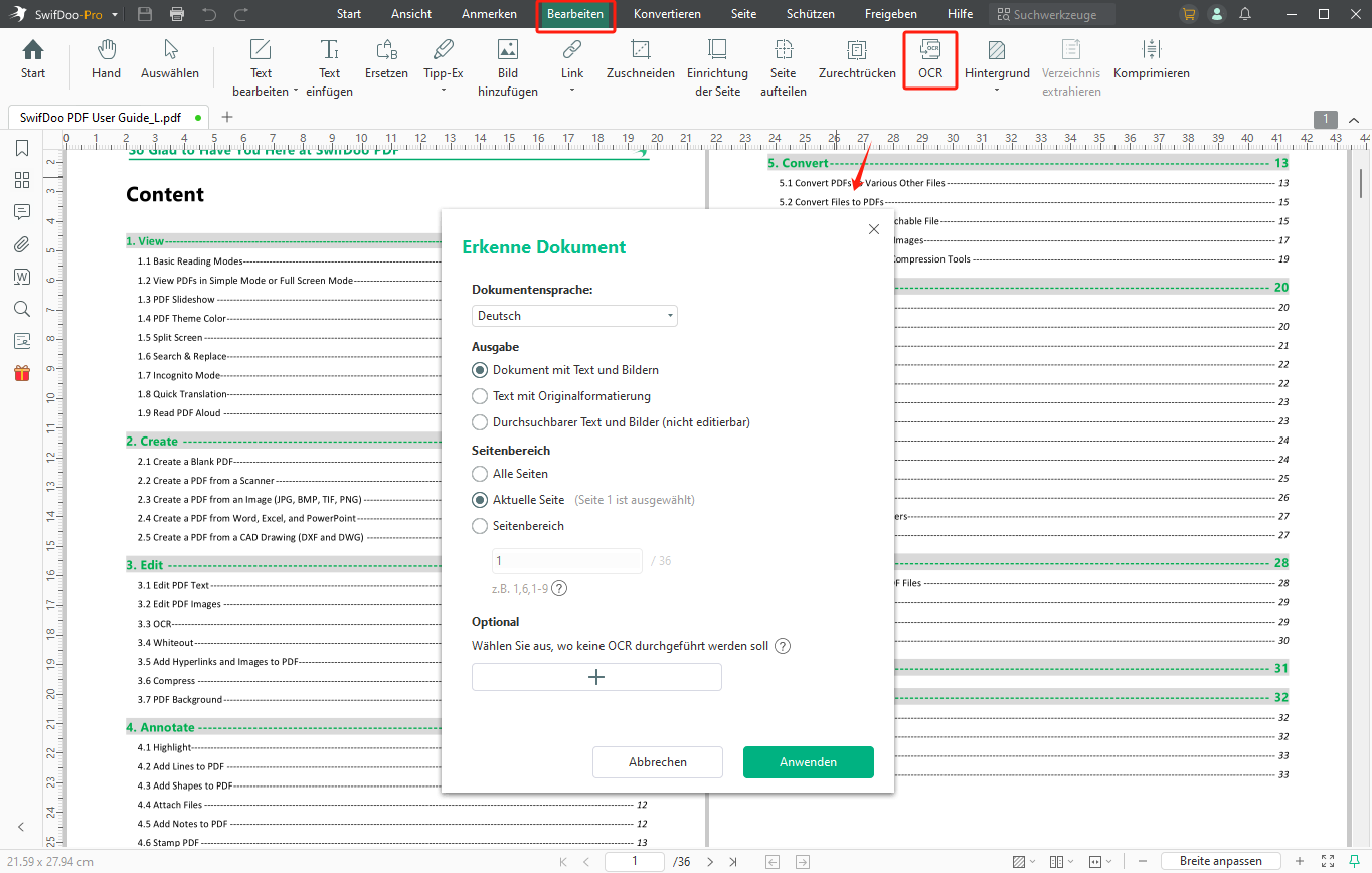 PDF OCR Texterkennung SwifDoo PDF