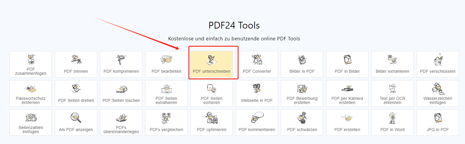 PDF online unterschreiben mit PDF24-schritt 1
