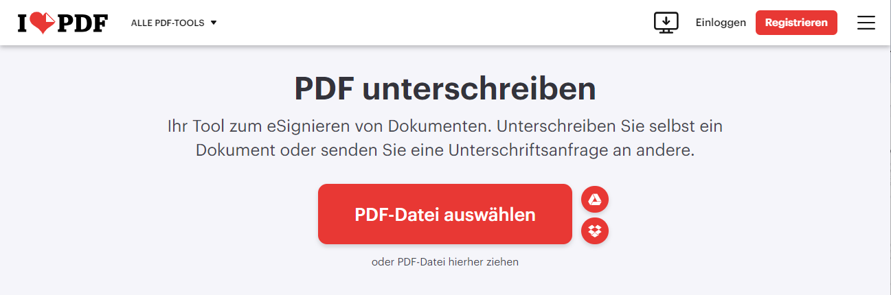 Wählen Sie Ihre PDF-Dateien aus, die Sie online unterschreiben möchten. 