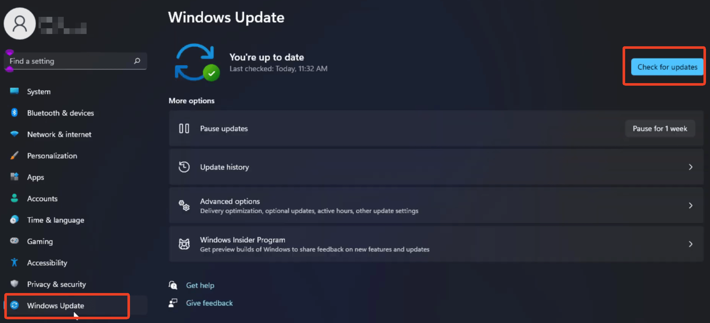 check for windows updates