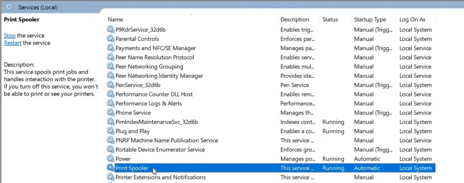 Print Spooler service Windows