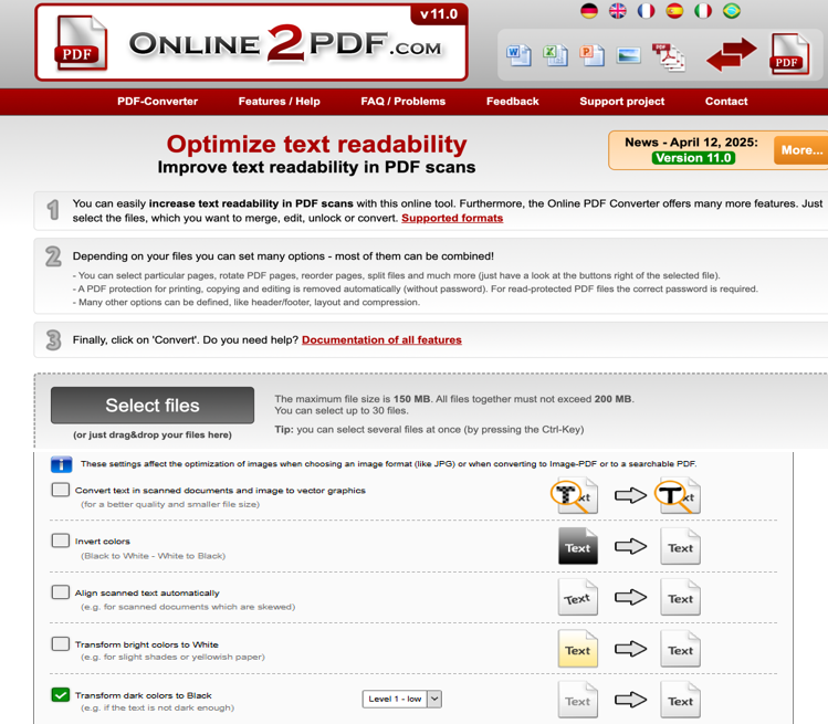 Online2PDF PDF quality enhancer