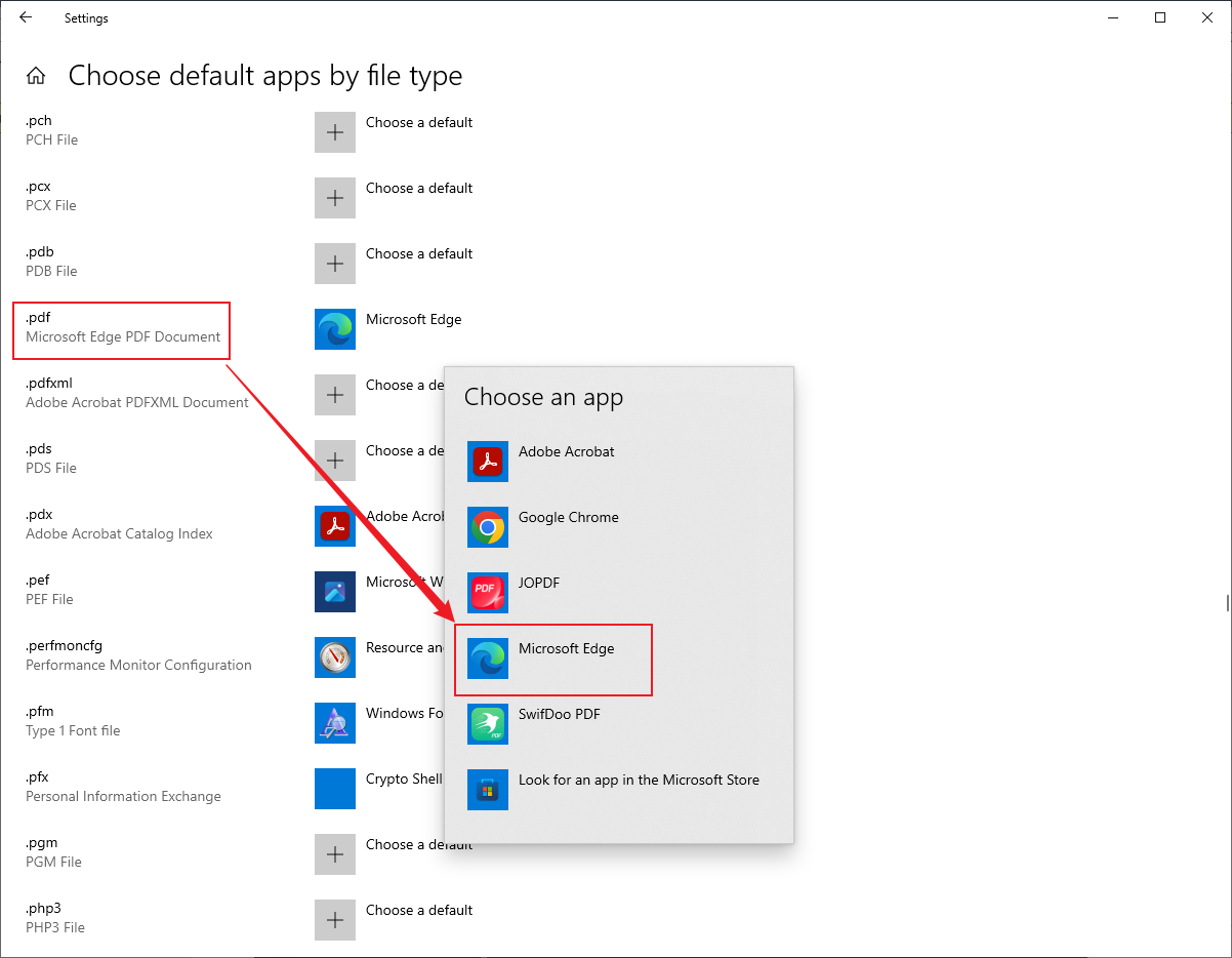 Set Microsoft Edge as the default PDF viewer in Windows’ Settings