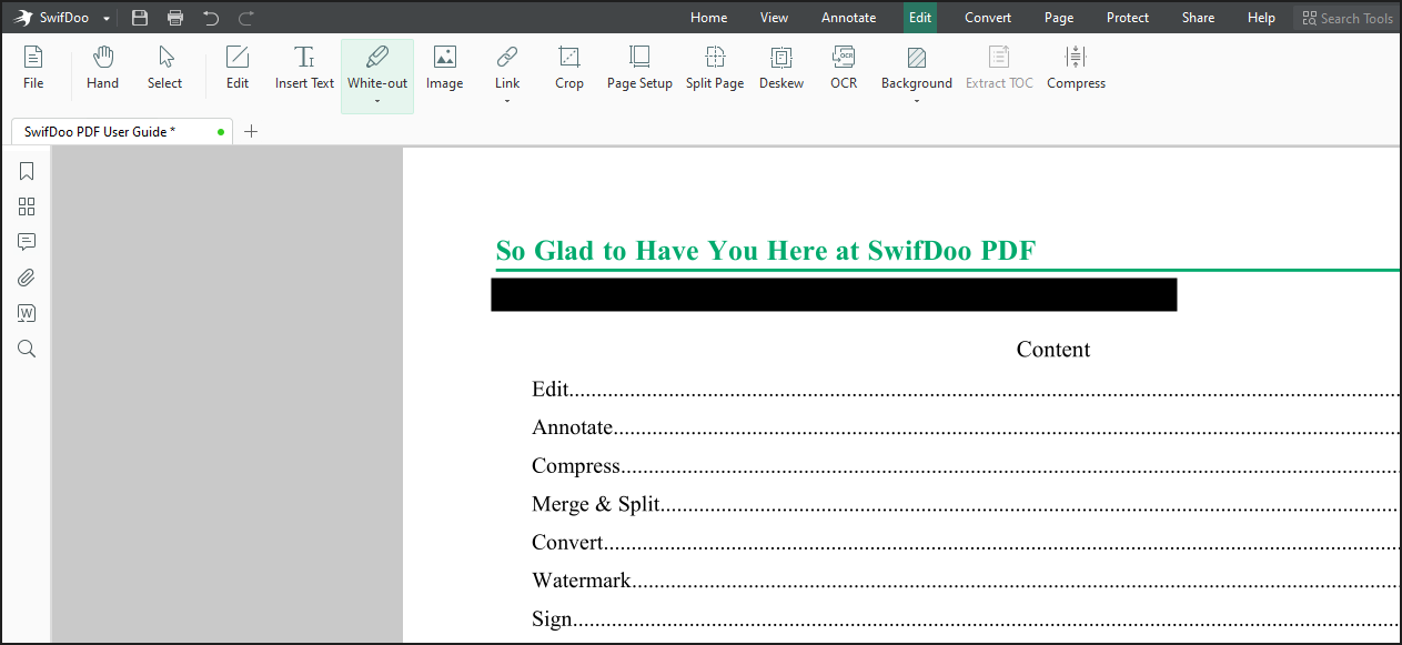 SwifDoo PDF redaction tool