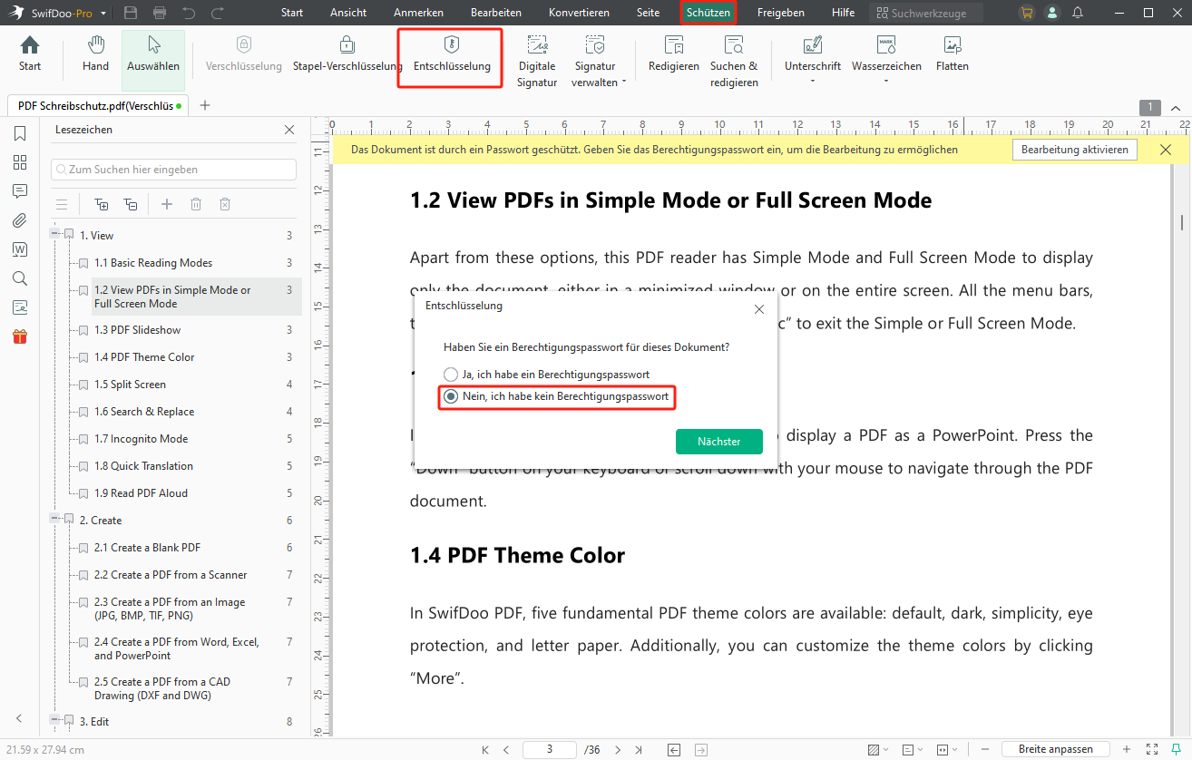 PDF Schreibschutz entfernen und bearbeiten unter Windows – SwifDoo PDF