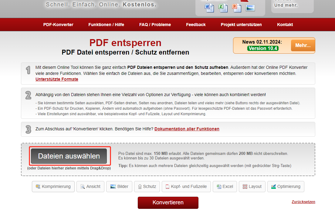 Geschützte PDF entsperren Online – Online2PDF