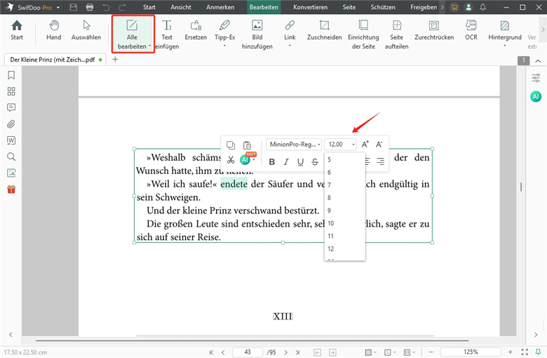 PDF Schriftgröße ändern mit SwifDoo PDF