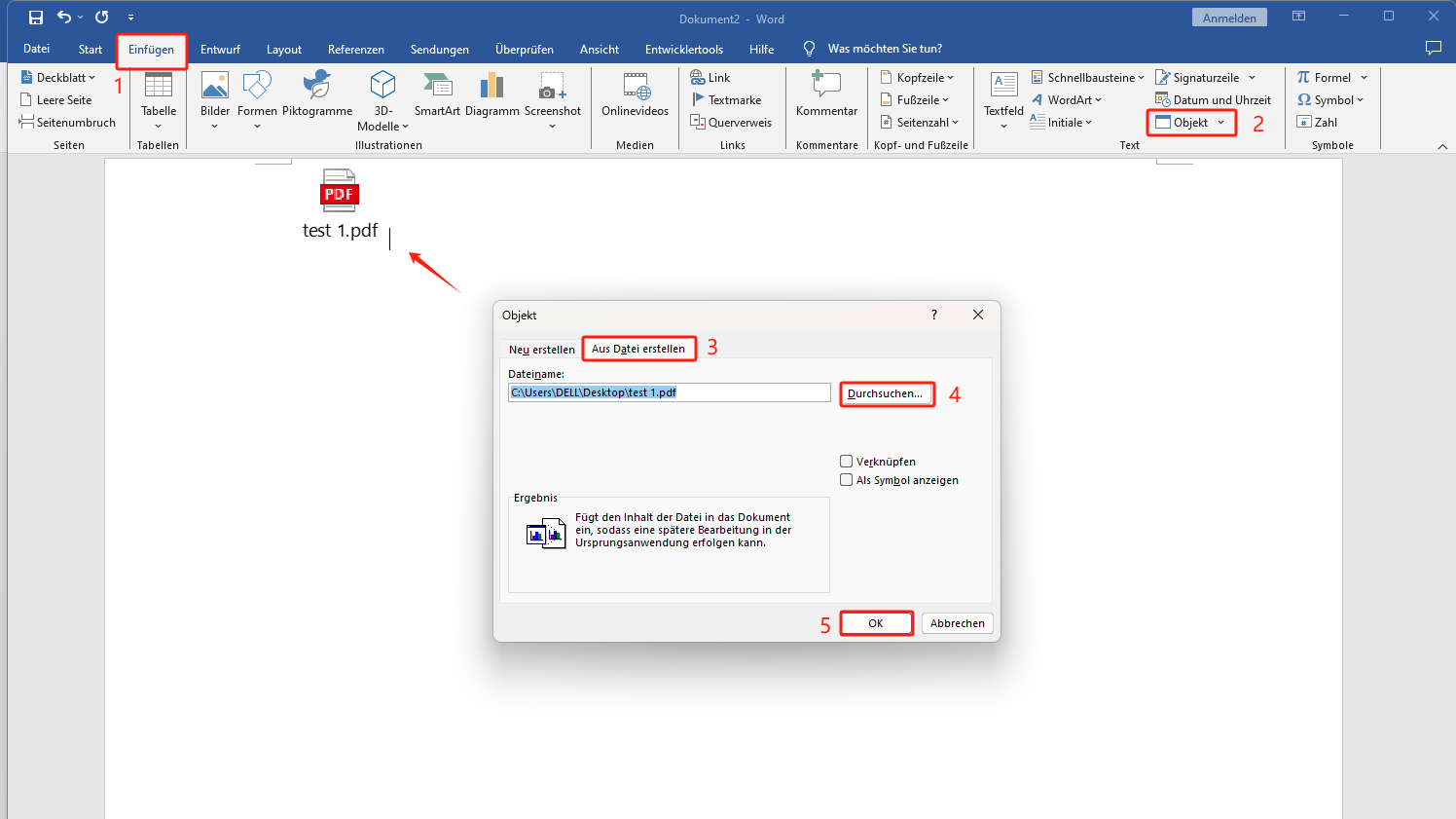 PDF in Word einfügen