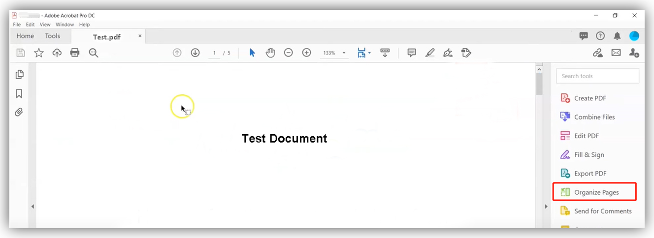Schritt 1: Öffnen Sie Ihr PDF-Dokument in Adobe Acrobat und klicken Sie im rechten Werkzeugbereich auf Seiten organisieren;