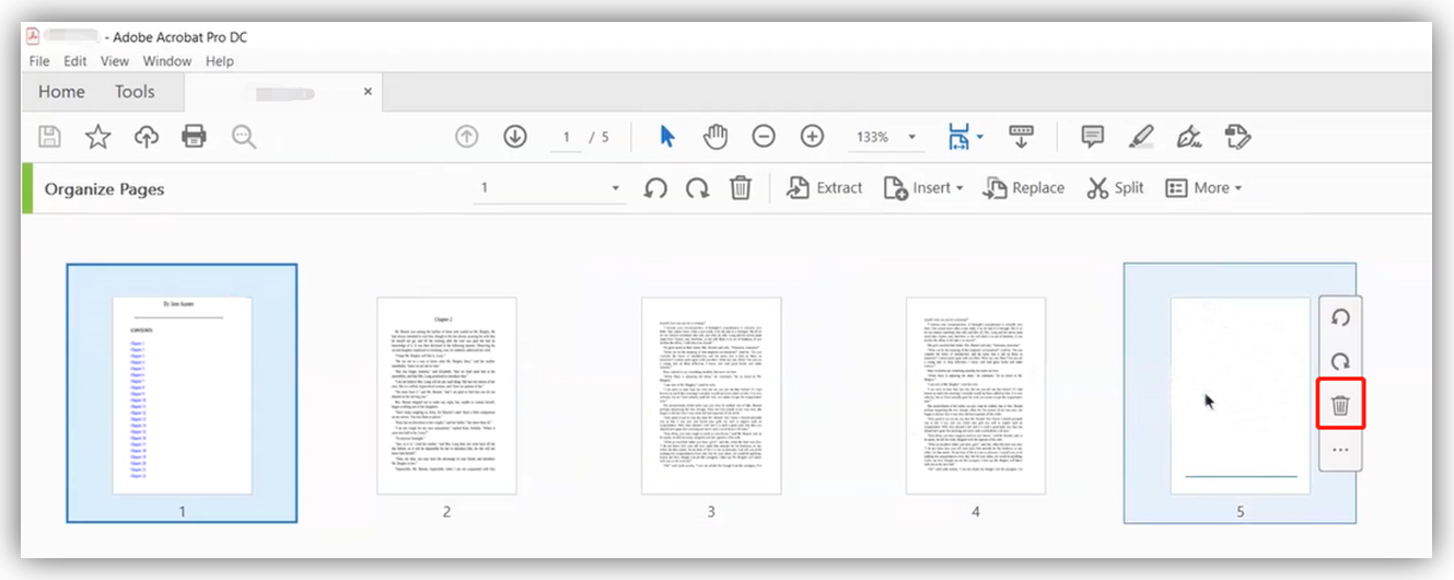 Tippen Sie auf das Papierkorb-Symbol in der kleinen Popup-Leiste, um die Seite aus dem PDF-Dokument zu löschen.