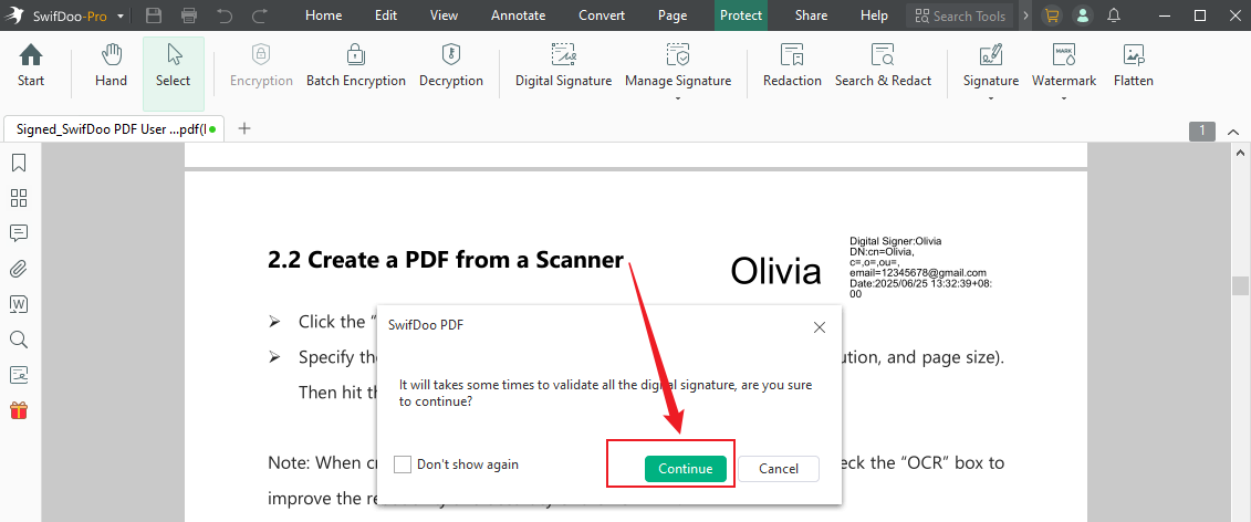 Click the Continue button in SwifDoo PDF