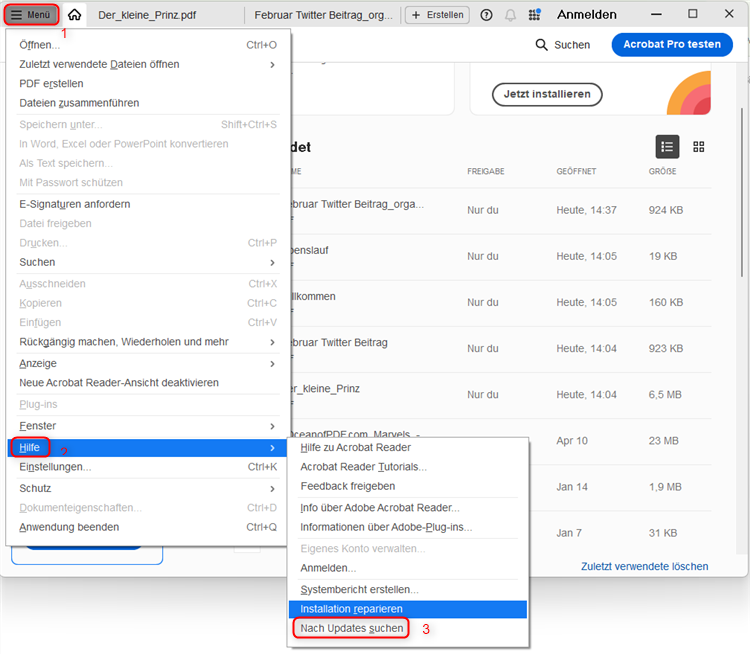 Adobe Acrobat aktualisieren