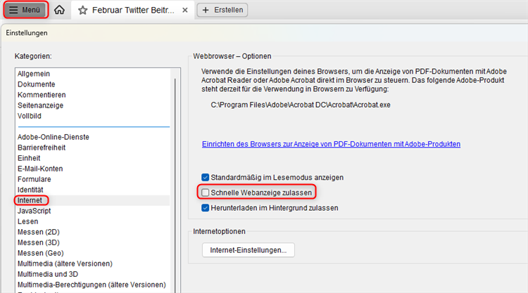 „Fast Web View“ deaktivieren