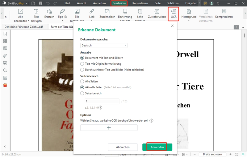 „OCR“ aktivieren - SwifDoo PDF