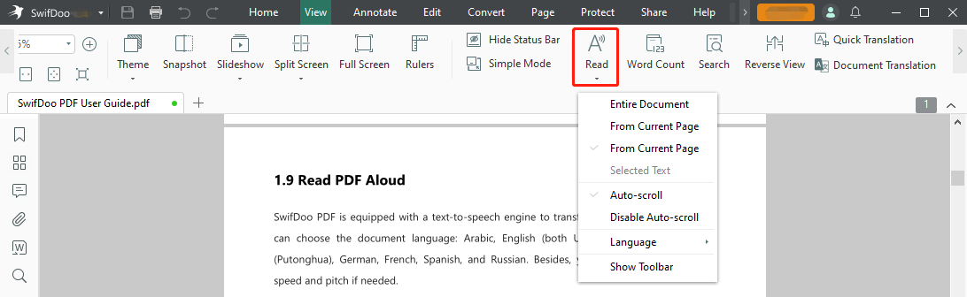 PDF to audio converter SwifDoo PDF