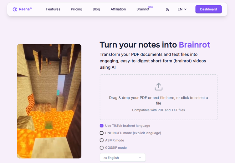 PDF to Brainrot converter #5. Raena AI