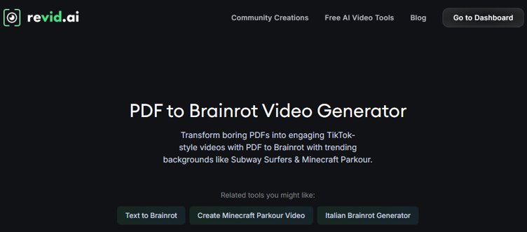 PDF to Brainrot converter #3. Revid AI