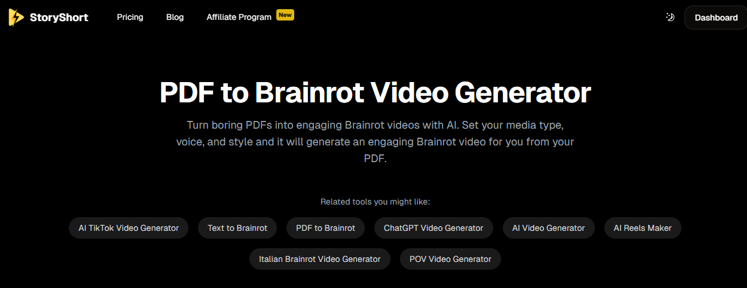 PDF to Brainrot converter #6. StoryShort AI