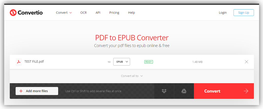 PDF to EPUB converter Convertio